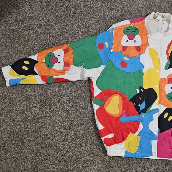 VTG Lilies From The Pond Abstract Animal Art Novelty Patchwork Med Coat Jacket - Picture 5 of 11